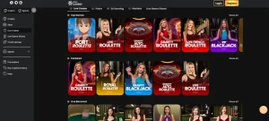 WSM Casino live-casino lobby with current provider and category navigation